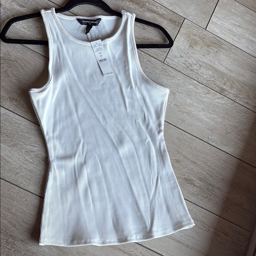 WHBM White Ribbed Tank Top